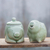 Azucarero y crema de cerámica de celadón, 'Piggy Cheer' (pareja) - Azucarero y crema de cerámica de celadón (par)