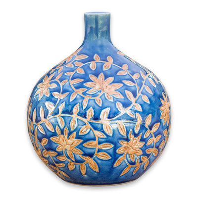Celadon ceramic vase, 'Golden Jasmine' - Handcrafted Celadon Ceramic Vase from Thailand