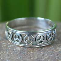 Sterling silver band ring, 'Plea for Peace' - Handcrafted Sterling Silver Band Ring
