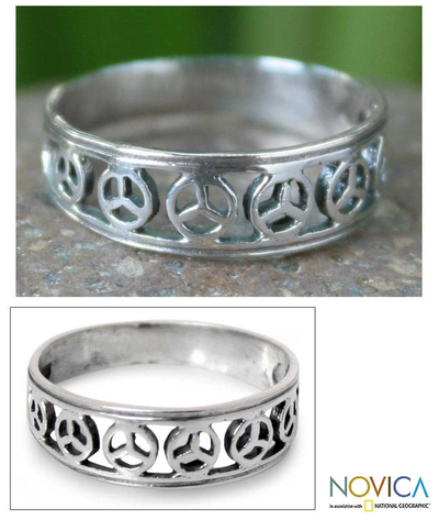 Sterling silver band ring, 'Plea for Peace' - Handcrafted Sterling Silver Band Ring