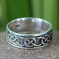 Mens sterling silver band ring, Loves Geometry