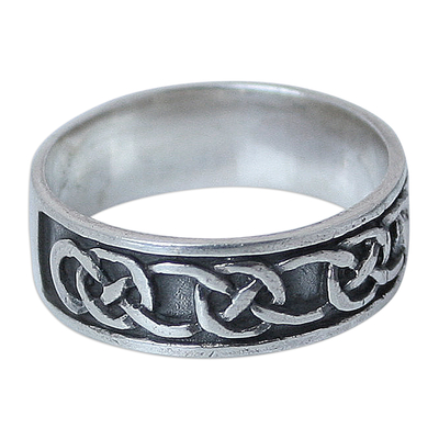Men's sterling silver band ring, 'Love's Geometry' - Hand Crafted Men's Sterling Silver Band Ring
