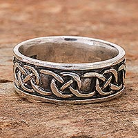 Sterling silver band ring, 'Love's Geometry'