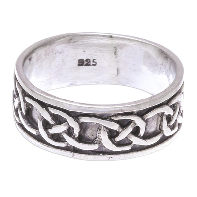 Sterling silver band ring, 'Love's Geometry' - Artisan Crafted Sterling Silver Band Ring