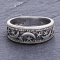 Ringly 925 Sterling Silver Sun Moon Band Ring – 12mm Wide – Day & Night Design – Sizes 4–10 – Unisex