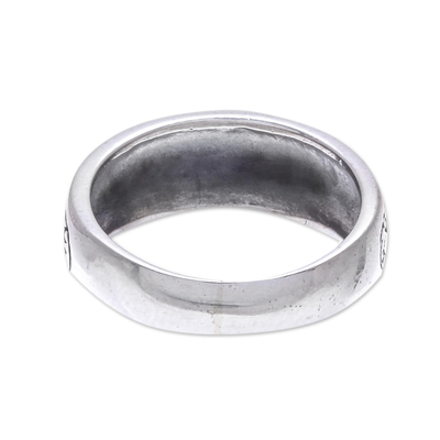 Sterling silver band ring, 'Moon Magic' - Hand Made Sterling Silver Band Ring from Thailand