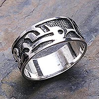 Sterling silver band ring, 'Forest Shadow' - Sterling Silver Band Ring