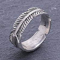 Sterling silver band ring, 'Banana Leaf'