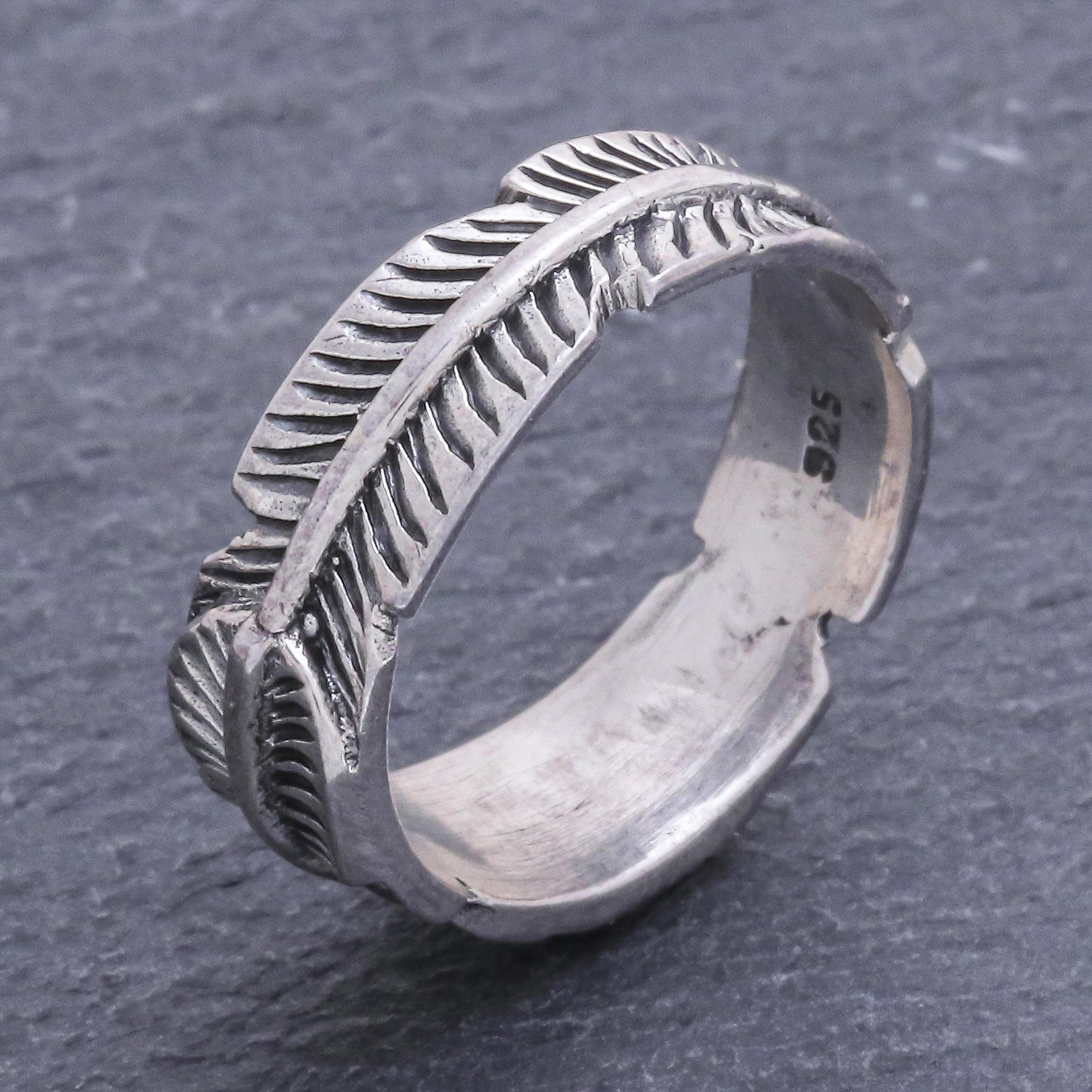 Flower and Leaf Sterling Silver Band Ring from Thailand, 'Siam Bouquet