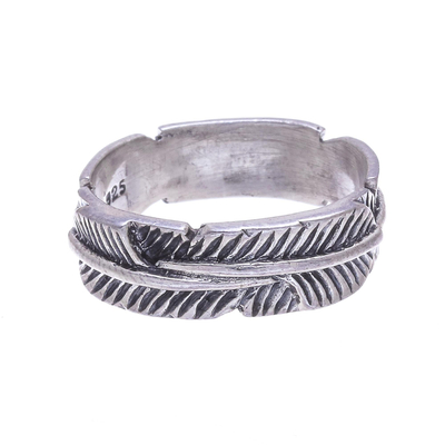 Sterling silver band ring, 'Banana Leaf' - Unique Thai Sterling Silver Band Ring
