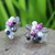 Pendientes de flores de perlas y amatistas - Aretes botón floral multigema