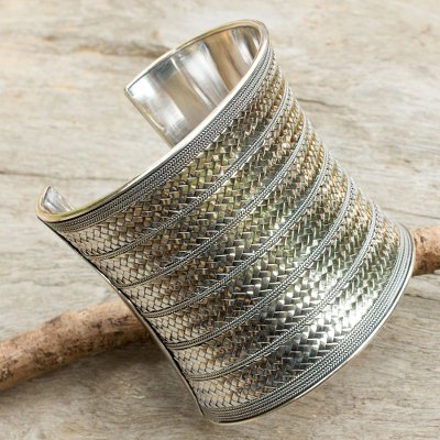 Sterling silver cuff bracelet, 'Royal Princess' - Artisan Crafted Sterling Silver Cuff Bracelet