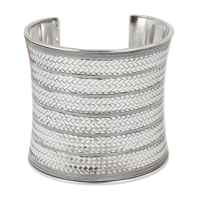 Sterling silver cuff bracelet, 'Royal Princess' - Artisan Crafted Sterling Silver Cuff Bracelet