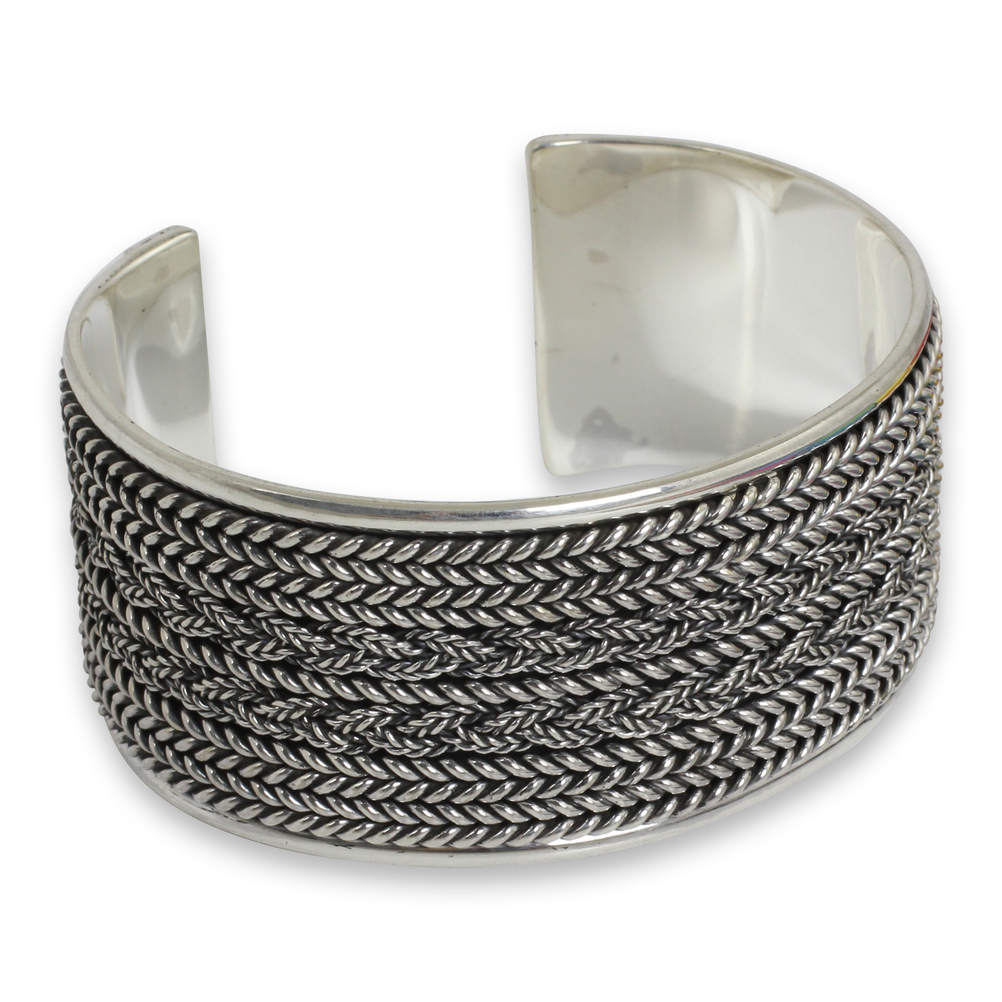 Hand Crafted Sterling Silver Cuff Bracelet - Wicker Weave | NOVICA