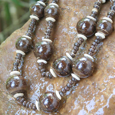 Coconut shell beaded necklace, 'Forest Fiesta' - Unique Coconut Shell Beaded Necklace