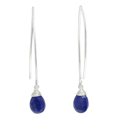 Lapis lazuli dangle earrings, 'Sublime' - Sterling Silver and Lapis Lazuli Dangle Earrings