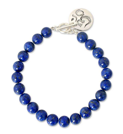 Lapis lazuli beaded bracelet, 'Sukhasana Happiness' - Handcrafted Lapis Lazuli Yoga Bracelet