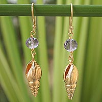 Fair Trade Vermeil and Amethyst Dangle Earrings,'Seashell'