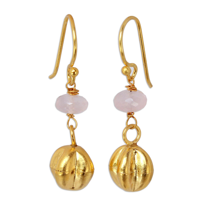 Gold vermeil rose quartz earrings, 'Star Fruit' - Gold vermeil rose quartz earrings