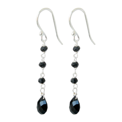 Onyx dangle earrings, 'Lady' - Unique Sterling Silver and Onyx Earrings