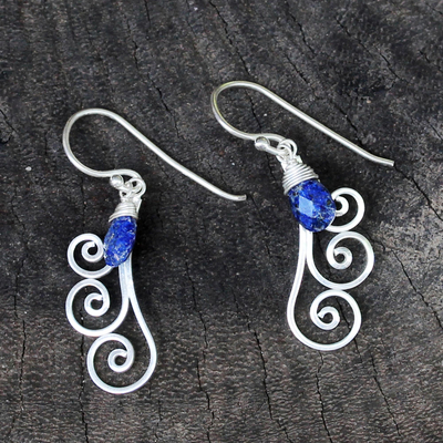Pendientes colgantes de lapislázuli - Pendientes artesanales de plata de ley y lapislázuli