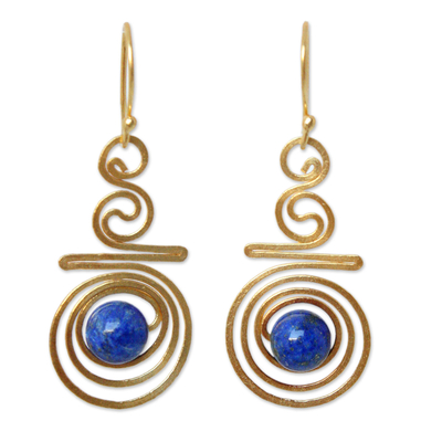 Hand Crafted Lapis Lazuli and 24k Gold Plated Brass Earrings
