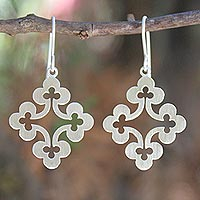 Sterling silver dangle earrings, 'Floral Cross'