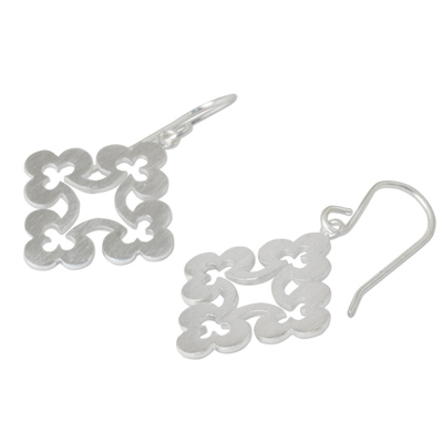 Sterling silver dangle earrings, 'Floral Cross' - Thai Sterling Silver Dangle Earrings