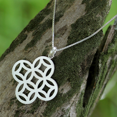 Sterling silver pendant necklace, 'Rings' - Handcrafted Modern Sterling Silver Pendant Necklace