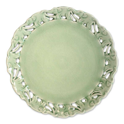 Celadon ceramic plate, 'Parade' - Celadon ceramic plate