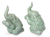 Celadon ceramic figurines, 'Elephant Prayer' (pair) - Green Celadon Ceramic Sculptures (Pair)