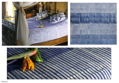 Cotton bedspread, Indigo Paths (twin)