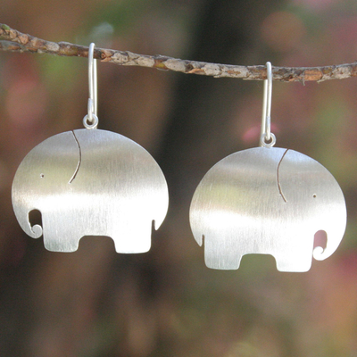 Sterling silver dangle earrings, 'Pretty Elephant' - Unique Sterling Silver Dangle Earrings