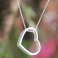 Sterling silver pendant necklace, 'Modern Heart' - Fair Trade Sterling Silver Heart Pendant from Thailand