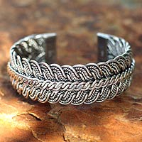 Silver cuff bracelet, 'Ebb and Flow'