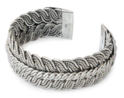 Silver cuff bracelet, 'Ebb and Flow' - Silver cuff bracelet