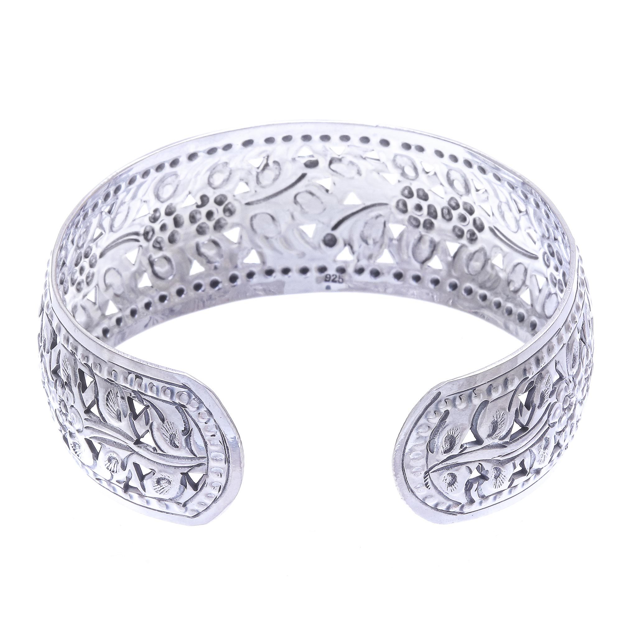 Unique Floral Sterling Silver Cuff Bracelet Precious Garland NOVICA