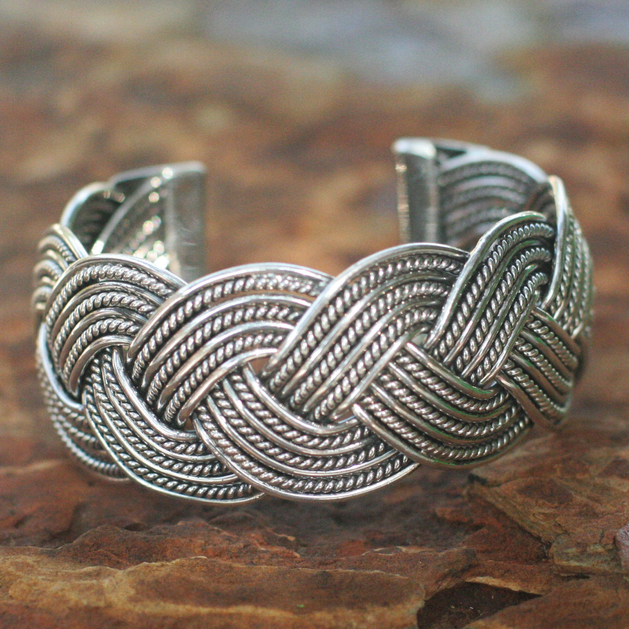 Sterling silver cuff bracelet - Rolling Waves | NOVICA