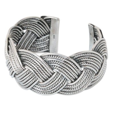 Sterling silver cuff bracelet, 'Rolling Waves' - Sterling silver cuff bracelet