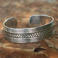 Sterling silver cuff bracelet, 'Wisdoms'