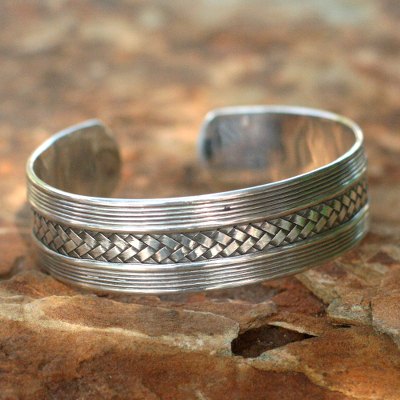 Sterling silver cuff bracelet, 'Wisdoms' - Handmade Sterling Silver Cuff Bracelet