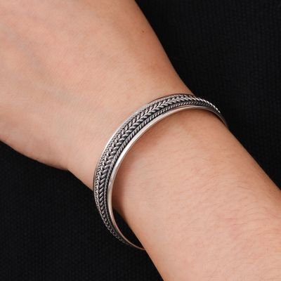 Sterling silver cuff bracelet, 'Lanna Illusions' - Sterling Silver Cuff Bracelet