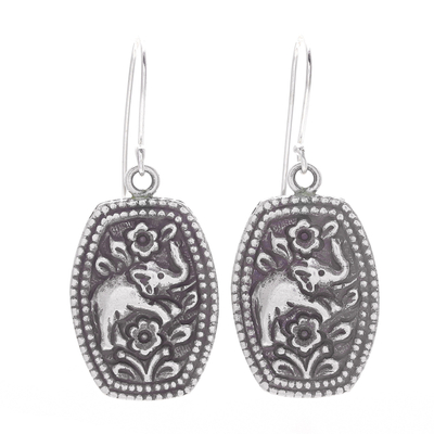Sterling silver flower earrings, 'Elephant Roses' - Sterling silver flower earrings
