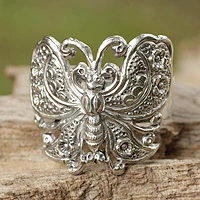 Sterling silver cocktail ring, 'Spring Butterfly'