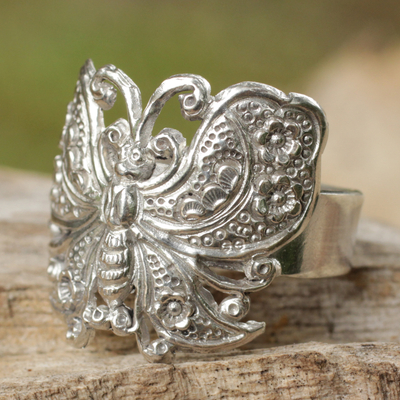 Sterling silver cocktail ring, 'Spring Butterfly' - Sterling Silver Cocktail Ring