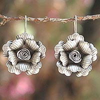 Silver flower earrings, 'Chiang Mai Jasmine'
