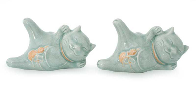 Celadon Ceramic Sculptures (Pair)