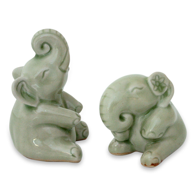 Hand Made Celadon Ceramic Sculptures (Pair)