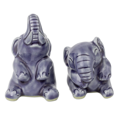 Estatuillas de cerámica Celadon, (par) - Esculturas de cerámica celadón hechas a mano (par)