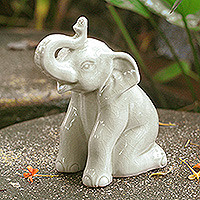 Celadon ceramic statuette, 'Green Elephant Welcome' - Celadon Ceramic Elephant Figurine